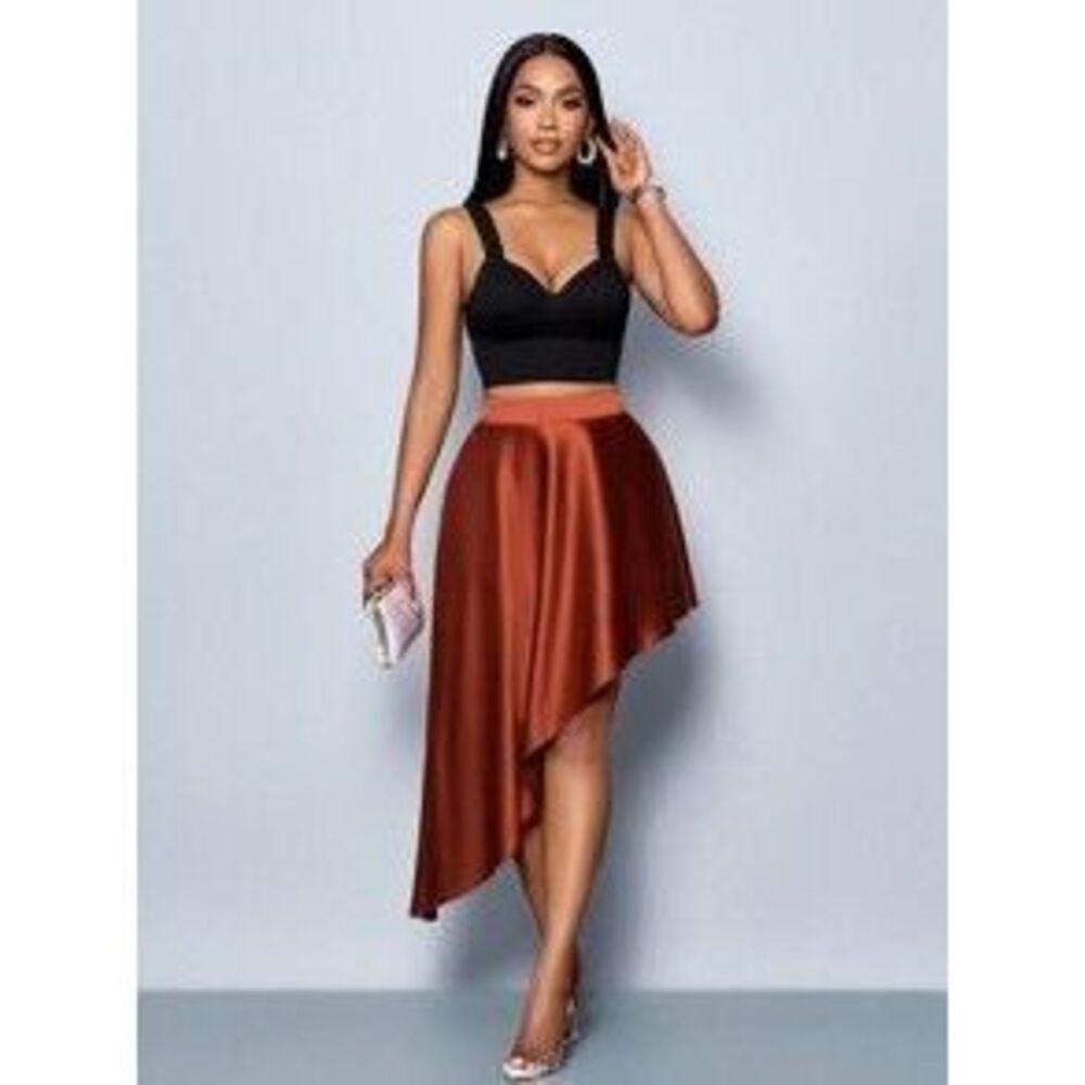 SOLERSUN Women's Solid Color Elegant Valentines Party A-Line High Waist Asymmet…